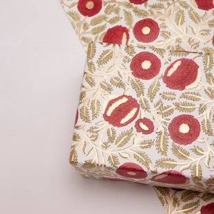 Block Printed Wrapping Paper Sheets | Marigold Glitz Scarlet