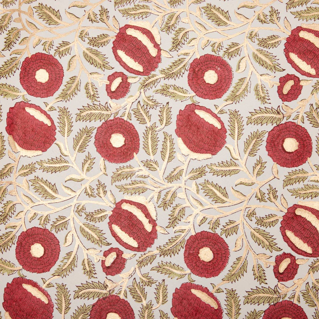 Block Printed Wrapping Paper Sheets | Marigold Glitz Scarlet