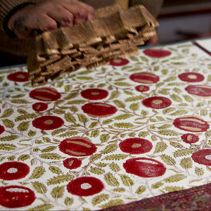 Block Printed Wrapping Paper Sheets | Marigold Glitz Scarlet