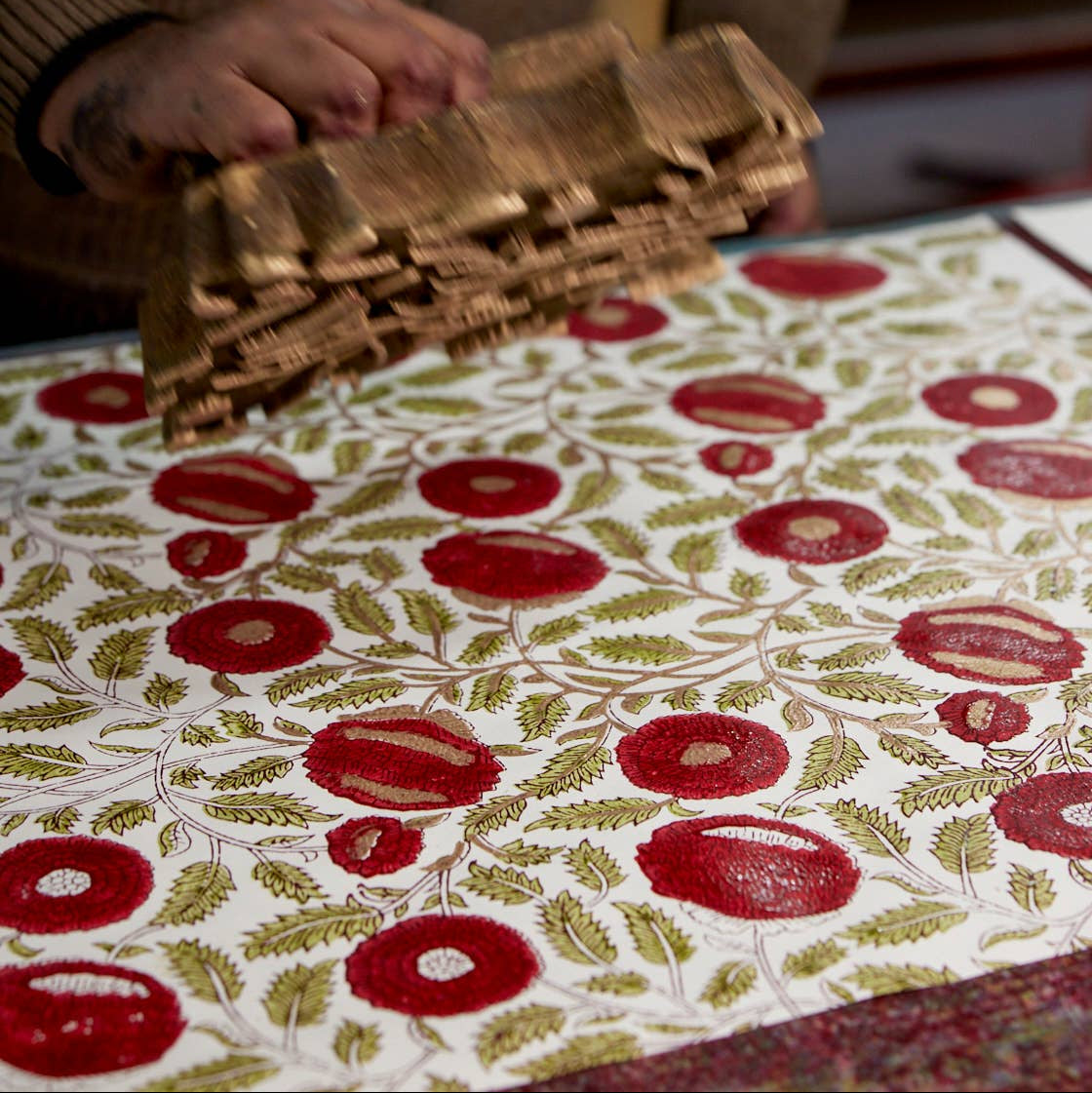 Block Printed Wrapping Paper Sheets | Marigold Glitz Scarlet