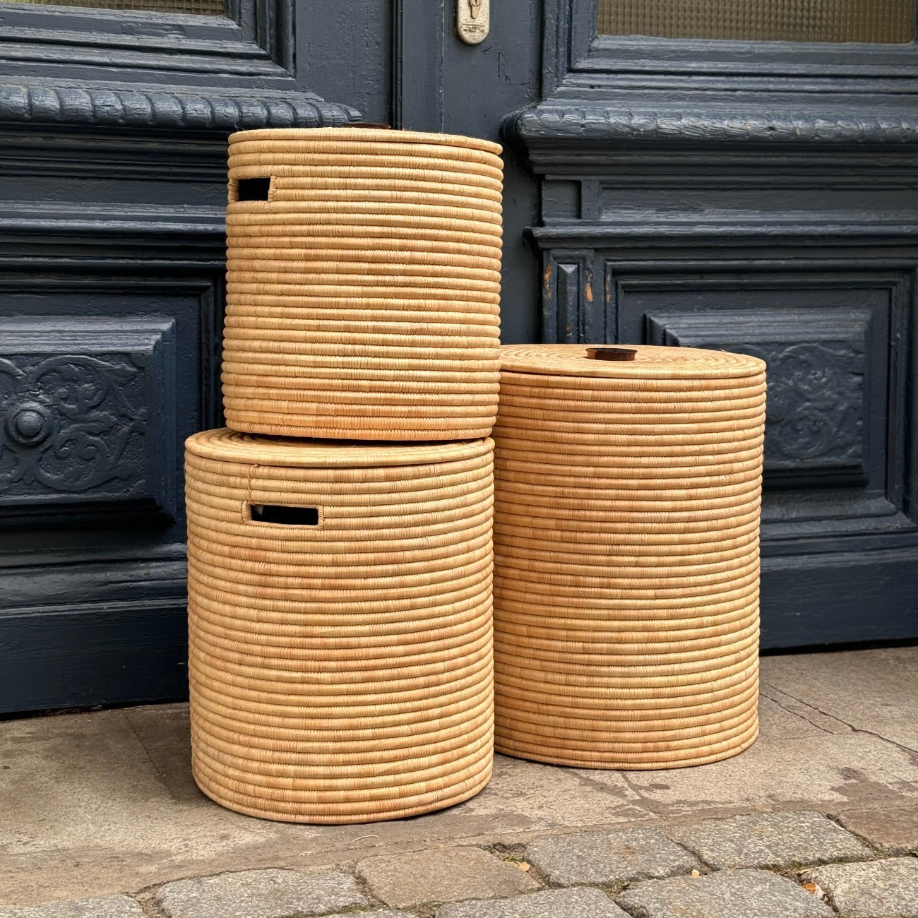 3 sizes of laundry basket handmade from palm leaves