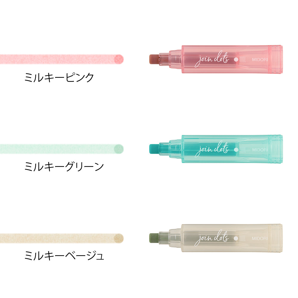 Three highlighters with pink, green, and beige colors on a white background