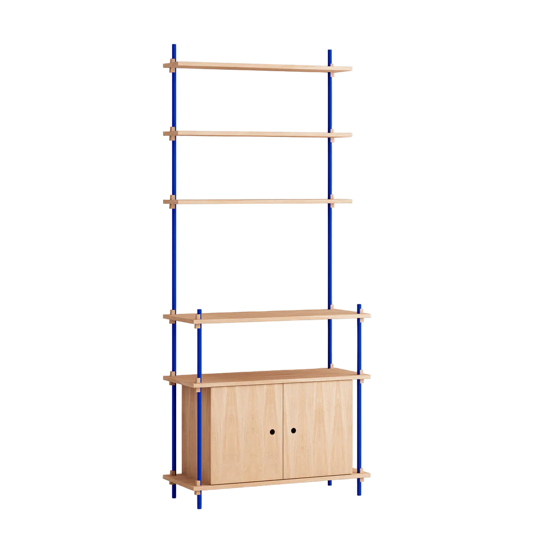 Floor Standing Shelving with Cabinet | Oak/Deep-Blue
