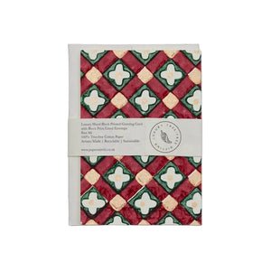 Hand Block Printed Greeting Card | Floral Checks Scarlet