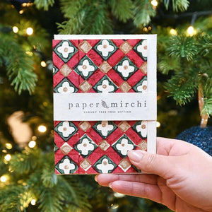 Hand Block Printed Greeting Card | Floral Checks Scarlet