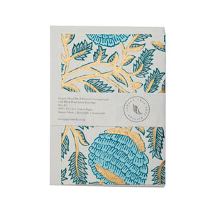 Hand Block Printed Greeting Card | Marigold Glitz Turquoise