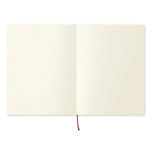 Open notebook with blank pages on a white background