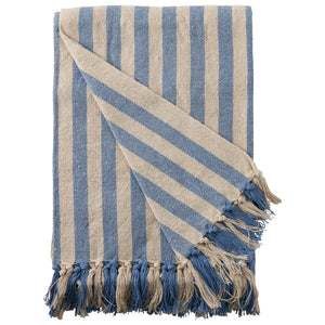 Recycled Cotton Throw/Picnic Blanket| Blue/Nature