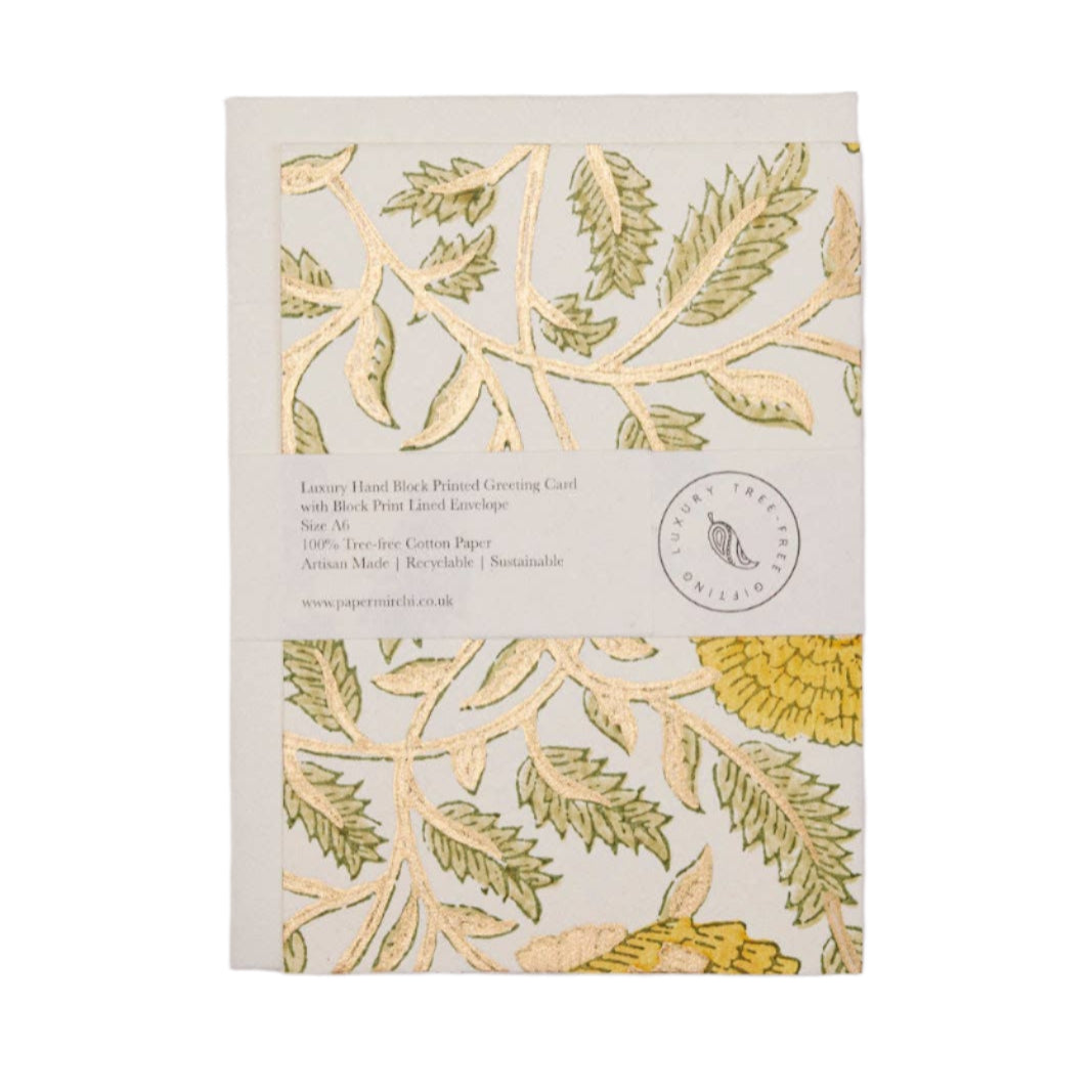 Hand Block Printed Greeting Card | Marigold Glitz Sunshine
