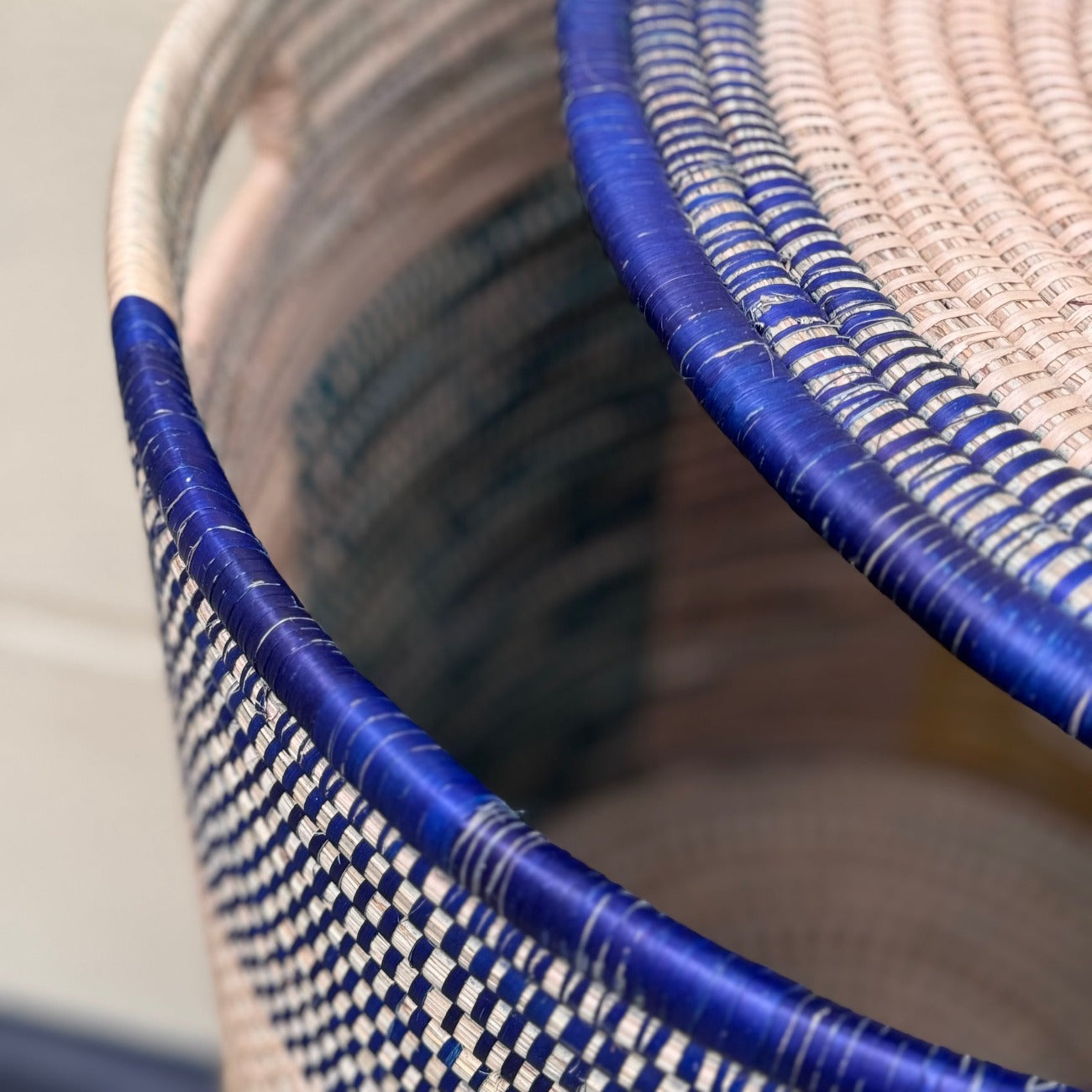 blue colour handwoven into basket