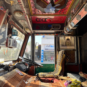 interior of a truck where the fabric sourced from for truck seat bag