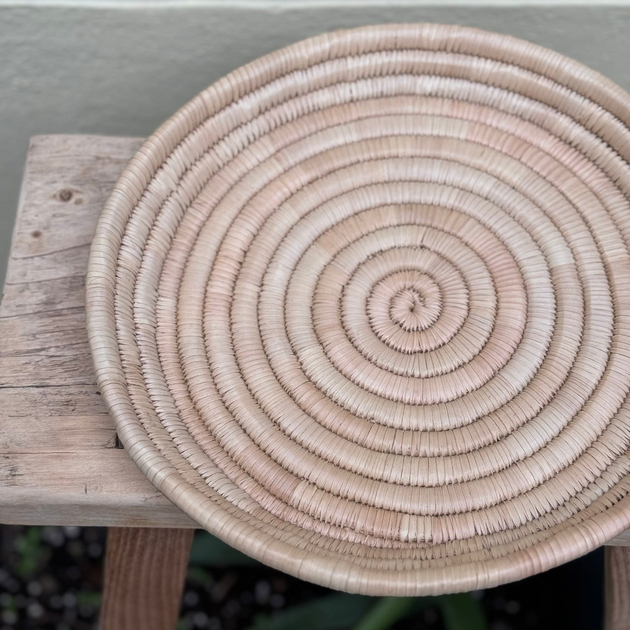 closeup look plain natural palm leave tray or wall decor