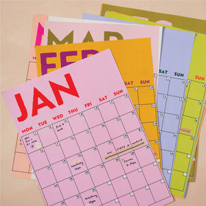 12 pages of monthly wall planner in colourful design