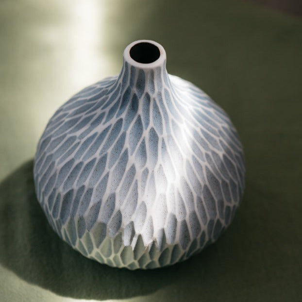 Vase gourde bleu pastel/blanc