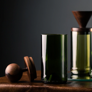 jar handmade from mahogany wood lid with recycled wine bottle