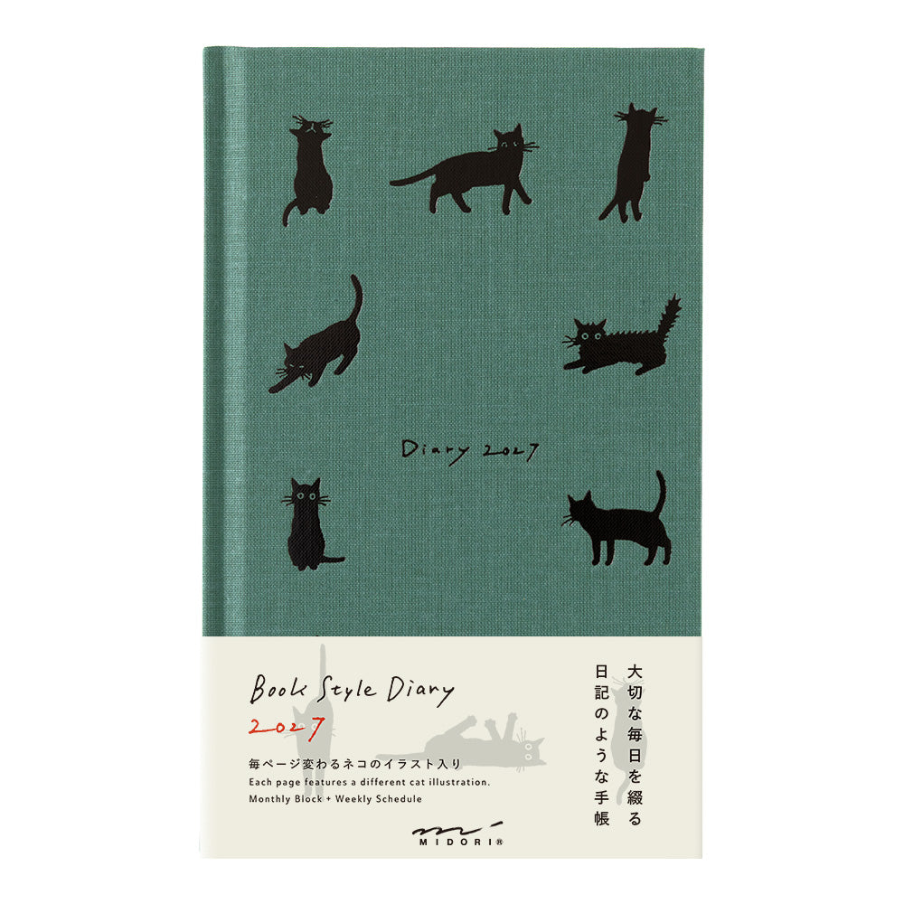 2027 Book Style Diary B6 Cat Green