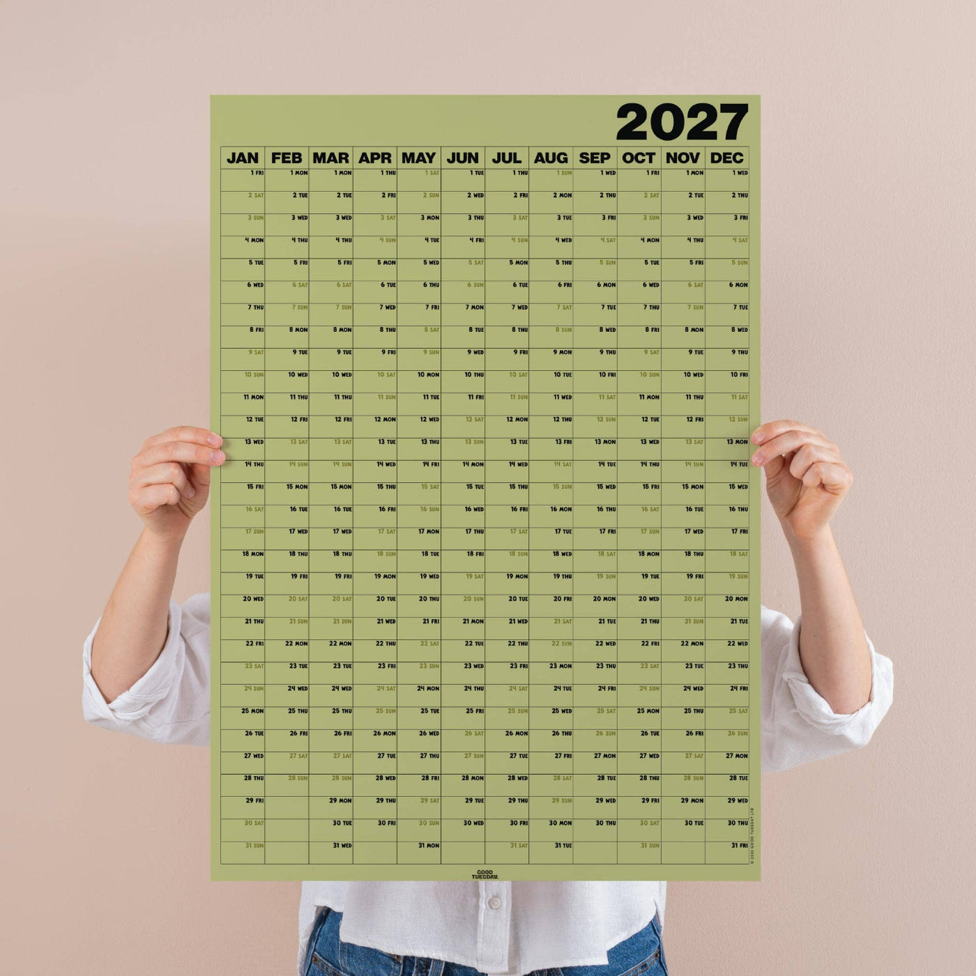 2027 Year Wall Planner | Portrait | Matcha