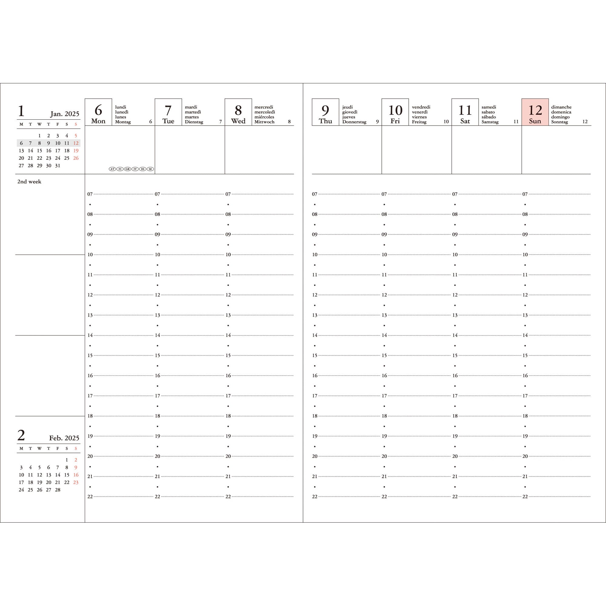 2025 Taschenkalender Agenda A6 Blumenmuster | Grün 