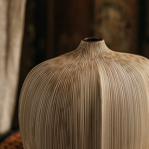 Wide Pinched Neck Vase with Brown Score
