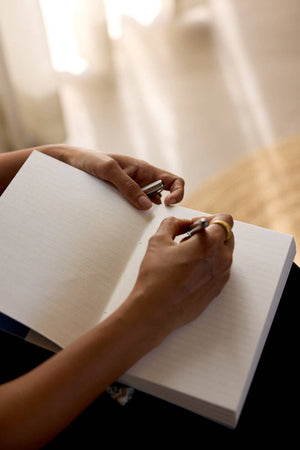 Block Printed Ruled Notebook | Trellis Indigo