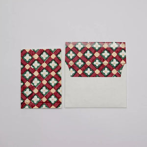 Hand Block Printed Greeting Card | Floral Checks Scarlet