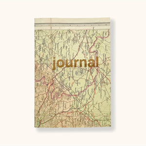 Vintage Linen Map Journal Gold Type
