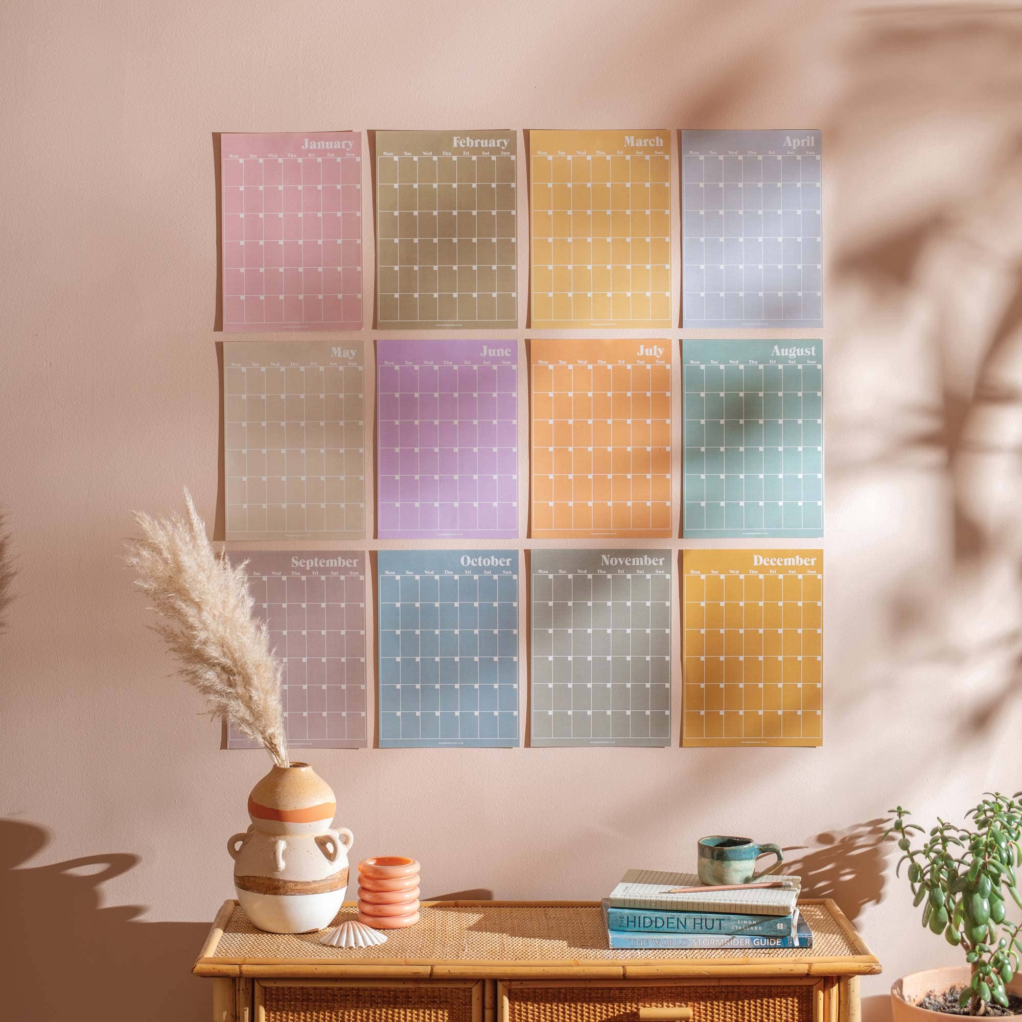 A4 Monthly Undated Wall Planner | Pastel