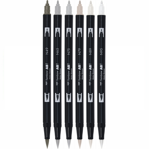 ABT Dual Brush Pen | Set of 6 | Grey Colours