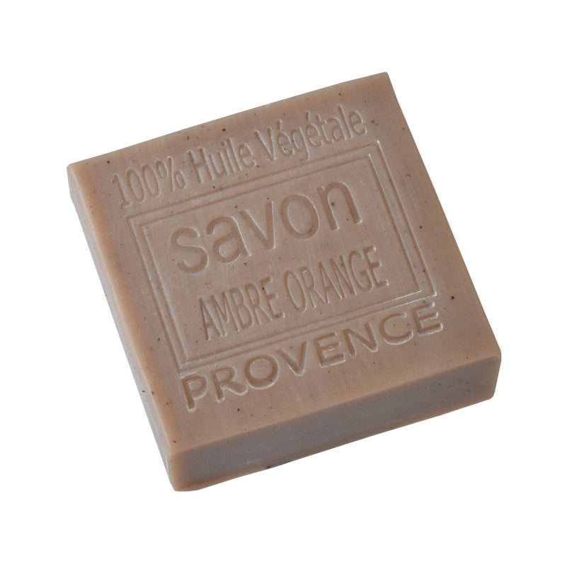 Bar of soap with 'Savon Ambre Orange Provence' text on a white background