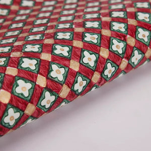 Block Printed Wrapping Paper Sheets | Floral Checks Scarlet