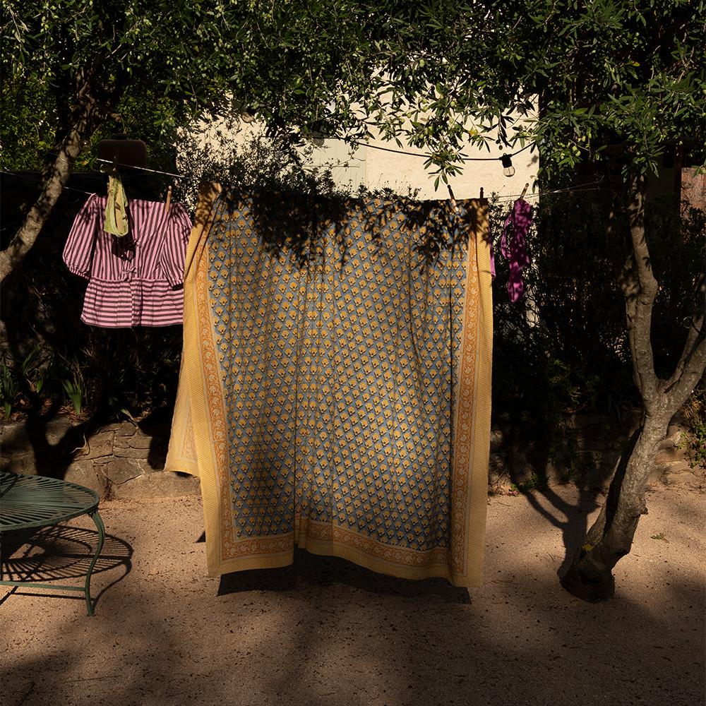 Blue Emma Single Throw in Tote Bag | Hand Block Printed