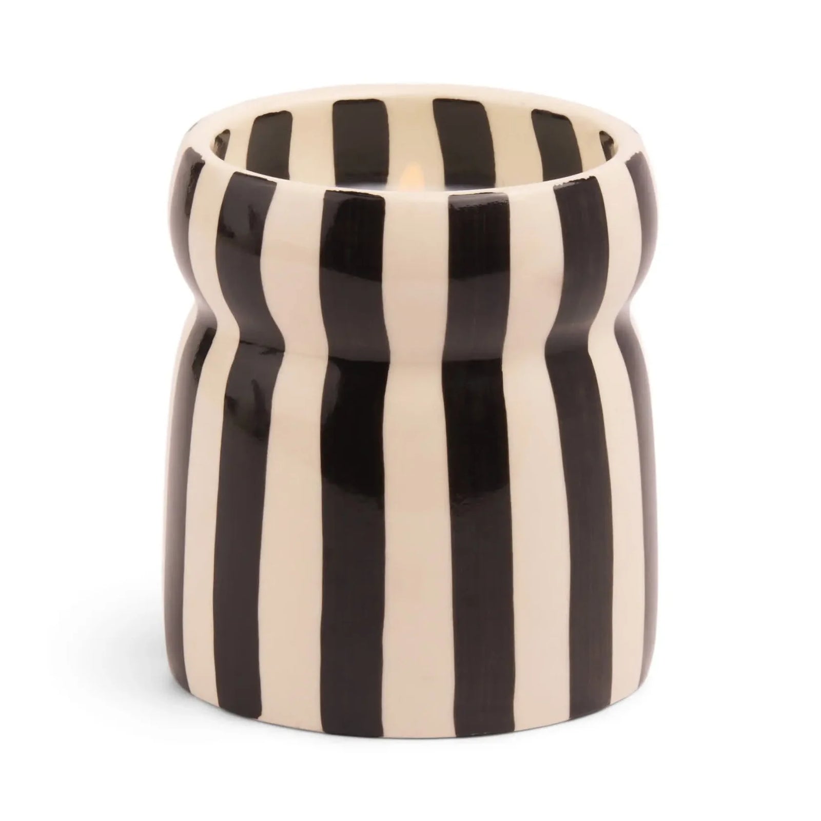 Cabana Black Striped Ceramic Candle | Lava Stone
