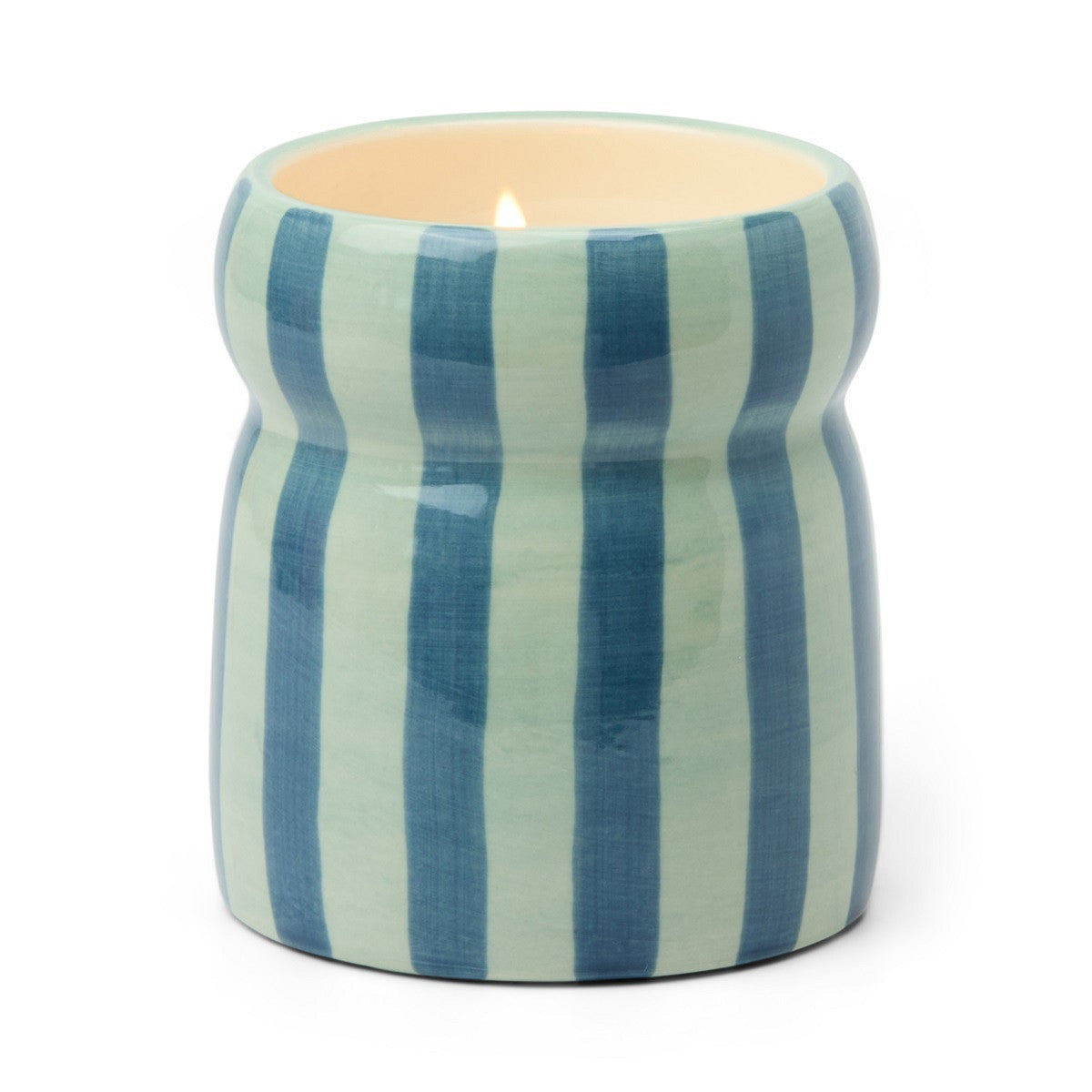Cabana Blue/Navy Striped Ceramic Candle | Warm Cider