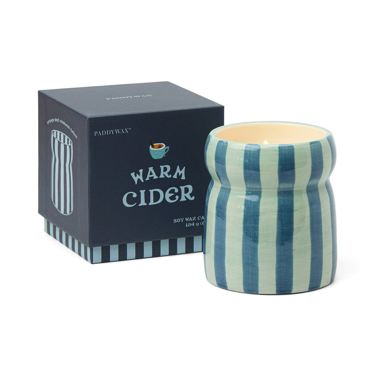 Cabana Blue/Navy Striped Ceramic Candle | Warm Cider