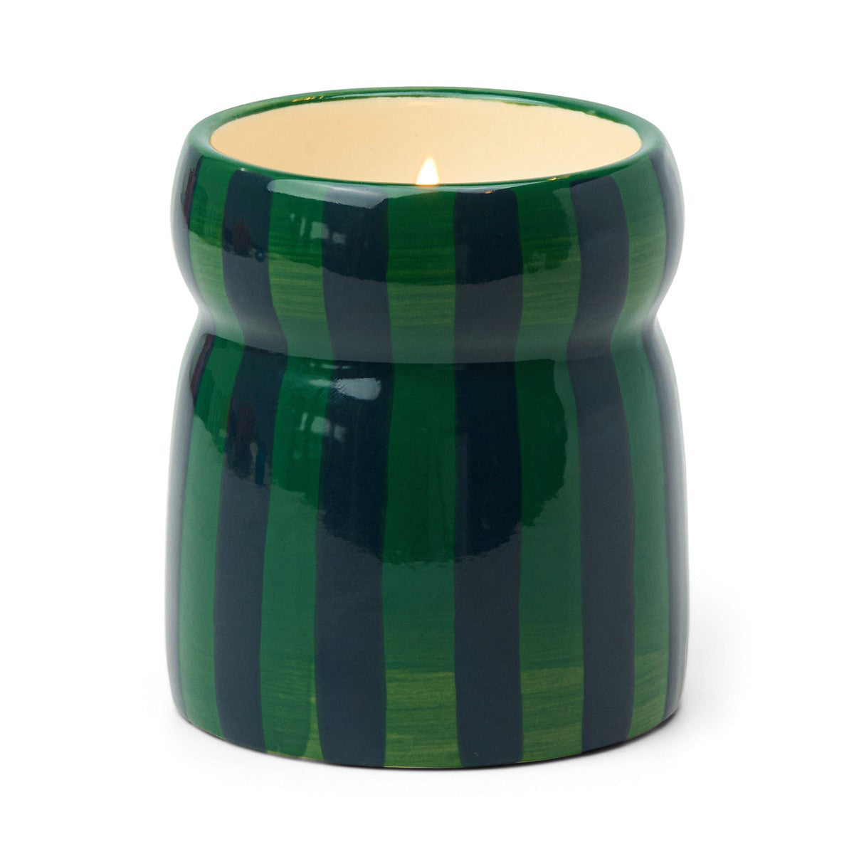 Cabana Green/Navy Striped Ceramic Candle | Balsam Fir