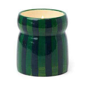 Cabana Green/Navy Striped Ceramic Candle | Balsam Fir