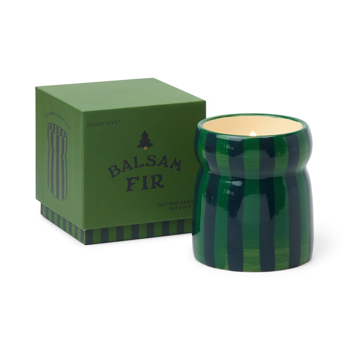 Cabana Green/Navy Striped Ceramic Candle | Balsam Fir