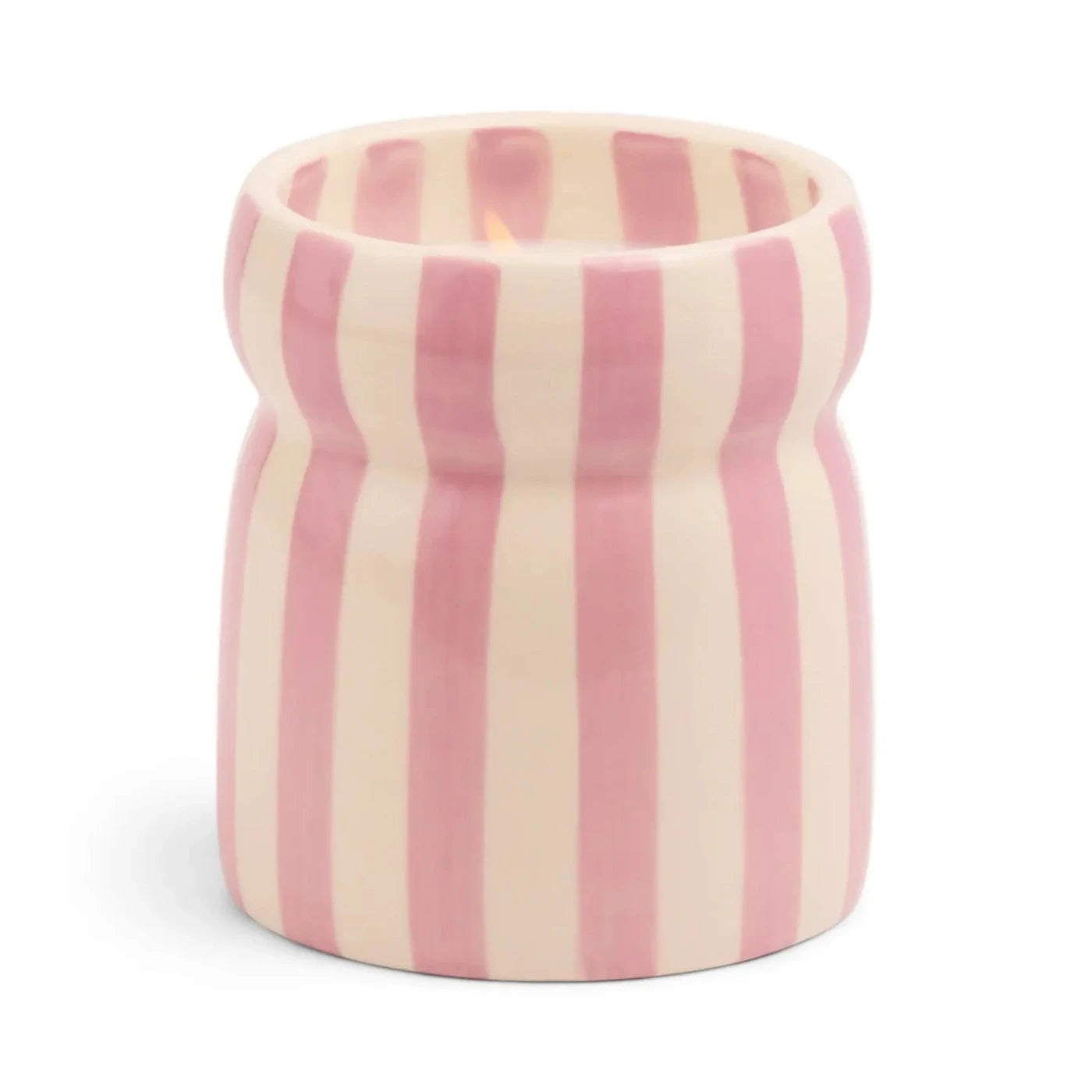Cabana Pink Striped Ceramic Candle | Grecian Sand