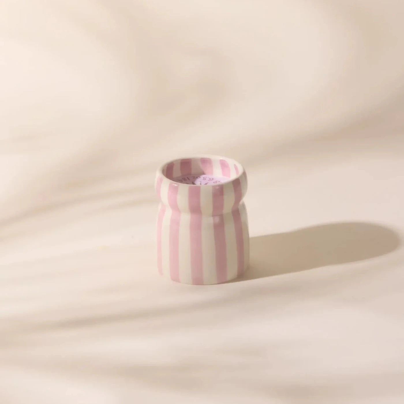 Cabana Pink Striped Ceramic Candle | Grecian Sand