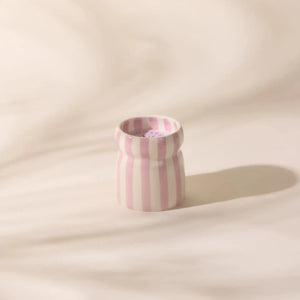 Cabana Pink Striped Ceramic Candle | Grecian Sand