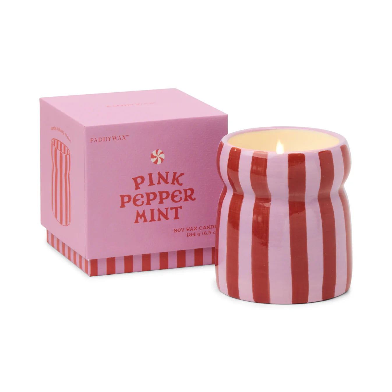 Cabana Pink Striped Ceramic Candle | Pink Peppermint