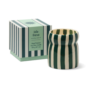 Cabana Teal Striped Ceramic Candle | Isla Fresa