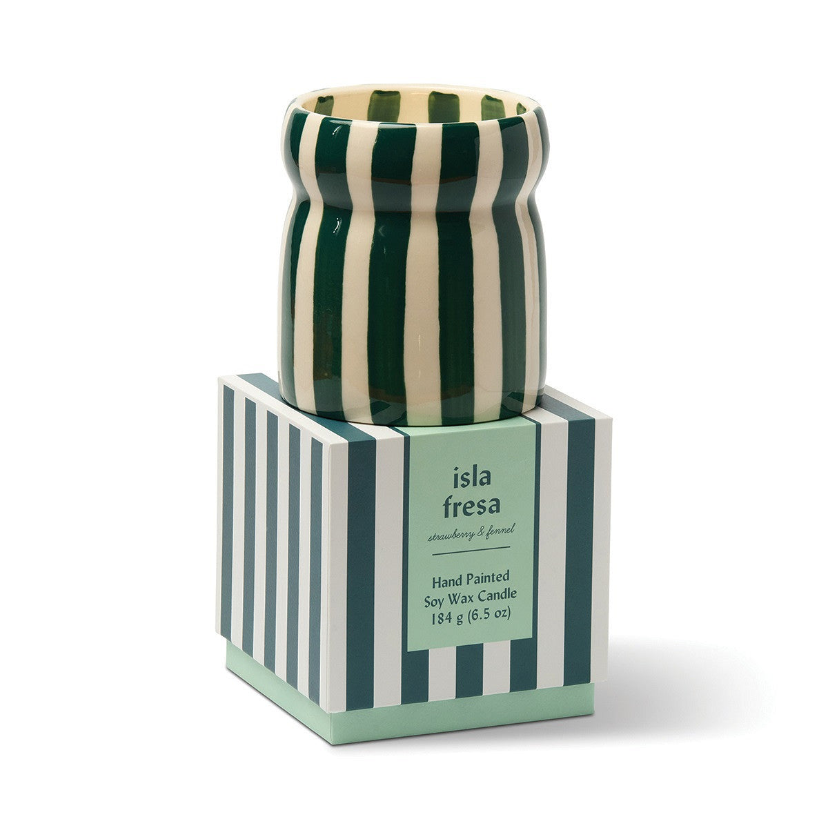 Cabana Teal Striped Ceramic Candle | Isla Fresa