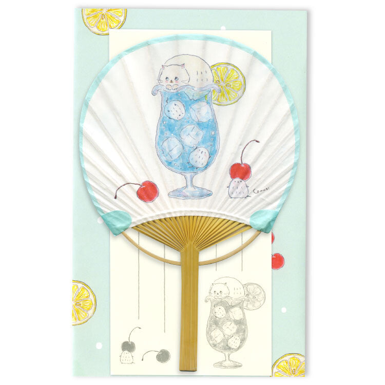 Cat Soda Uchiwa Bamboo Fan Card