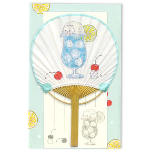 Cat Soda Uchiwa Bamboo Fan Card