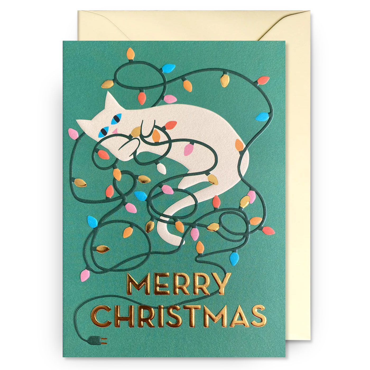 Cat with Fairy Lights | Naomi Wilkinson | Christmas Card 