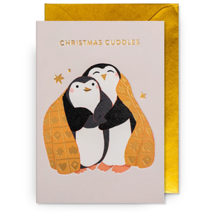 Cosy Cuddling Penguins Christmas Card | Elena Comte