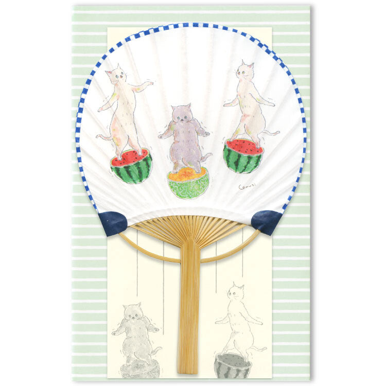 Dancing Cats Uchiwa Bamboo Fan Card