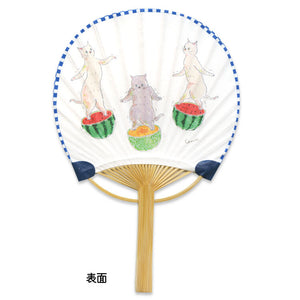 Dancing Cats Uchiwa Bamboo Fan Card