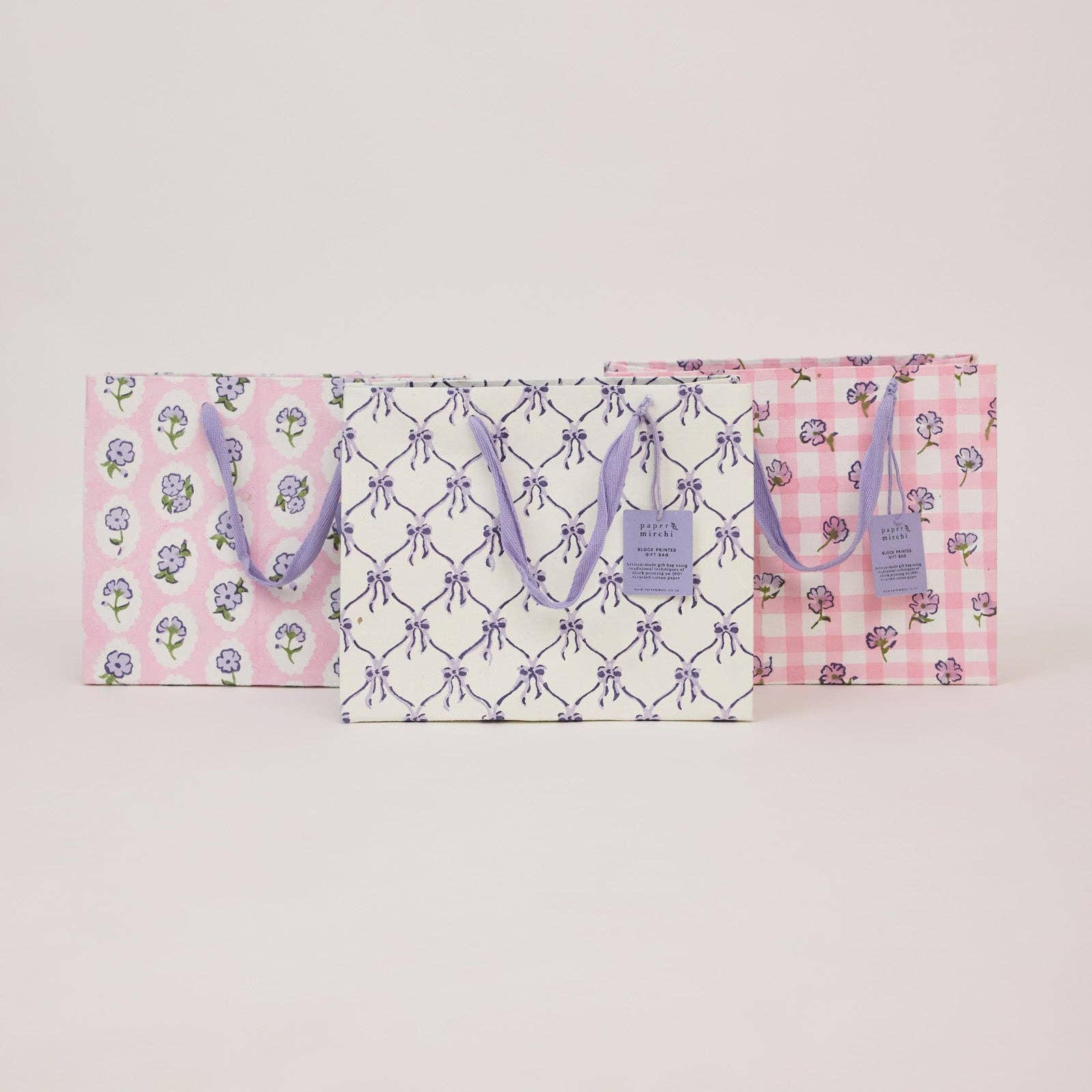 Hand Block Printed Gift Bags Medium | Violet Meringue